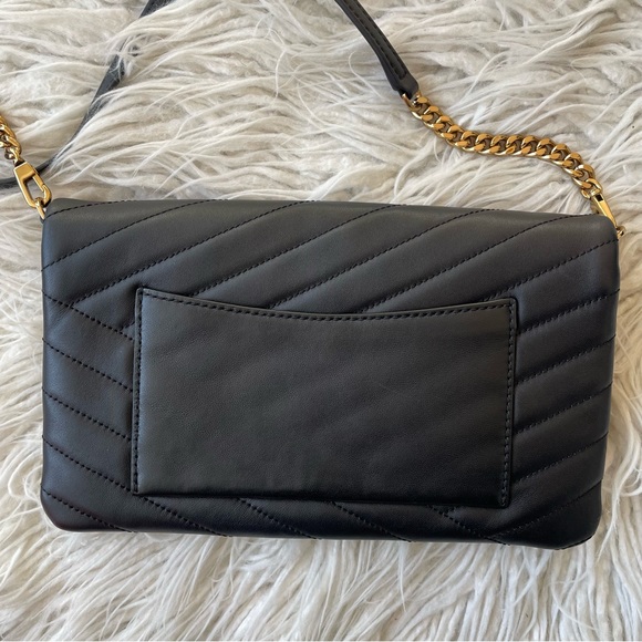 Tory Burch Black Lambskin Leather Convertible Kira Chevron Clutch Logo Bag EUC - Picture 8 of 12